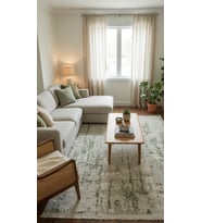 BAHAR Serisi Krem Yeşil Yumuşak Geçişli Modern Desenli Halı BT373