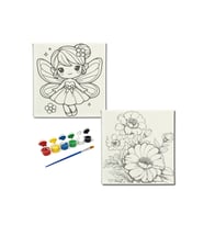 Okul Etkinliği-2'li Tuval Boyama Seti. 20x20 Cm Uv Baskı 6 Akrilik Boya 1 Fırça-model-277