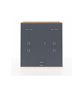 Kronos Dolap 10 Raflı 2 Çekmeceli 4 Askılı 220x59x243 Çam-Antrasit/Antrasit