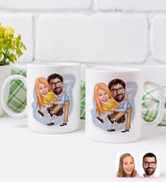 BK Gift Kişiye Özel Sevgililer Karikatürlü İkili Kupa Bardak-102