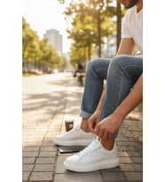 Enoch Erkek Tam Beyaz Sneaker Oversize Kalın Tabanlı ve Düz Sade Lüks Model