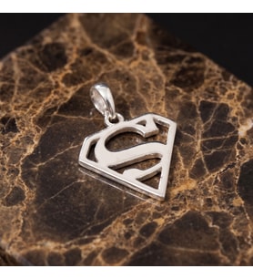 Gümüş Superman Kolye Ucu 925 Ayar Gümüş Superman Amblemli Unisex Kolye Ucu S Harf Kolye
