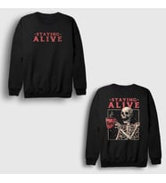 Presmono Unisex Siyah Coffee Kahve Staying Alive Sırt Baskılı Sweatshirt 548137tt