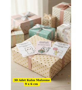 30 Adet Meow Serisi Paketleme Hediye Kartı - Teşekkür Kartı - Sipariş Paketleme Kartı 9x6cm (Sarı)