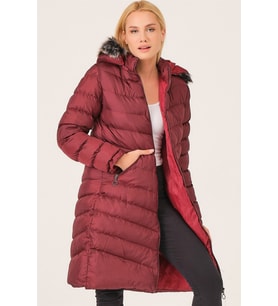 Z6690 DEWBERRY KÜRKLÜ KAPŞONLU BAYAN KABAN-BORDO