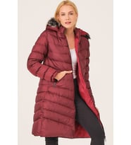 Z6690 DEWBERRY KÜRKLÜ KAPŞONLU BAYAN KABAN-BORDO
