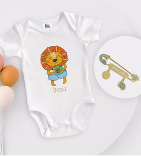 BK Kids Kişiye Özel İsimli Beyaz Bebek Body Zıbın ve Erkek Bebek İğnesi Hediye Seti-23