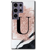 Galaxy S24 Ultra Kılıf HD Desen Baskılı Kılıf - Pembe Mermer Desenli U Harfi