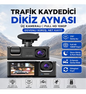 SChitec Trafik Kaydedici Dikiz Aynası Üç Kameralı 170° Geniş Açı Full HD 1080P Araç İçi Kamera C309