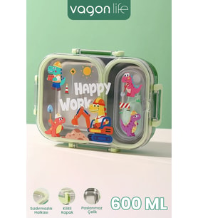 600 ML Sızdırmaz İki Bölme Paslanmaz Çelik Lunch Box Yeni Nesil Sefer Tası Çatallı Kaşık ff7163