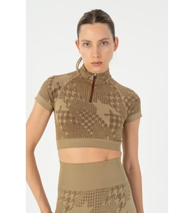 Maraton SlimFit Kadın Bisiklet Yaka Vizon Crop Top