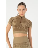 Maraton SlimFit Kadın Bisiklet Yaka Vizon Crop Top