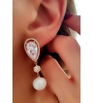 Pırlanta ışıltısında zirkon taşlı italyan tasarımı gümüş rose lüks küpe