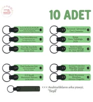 Hayır Davetinde Dağıtılmak Üzere, 10'lu Set, İsme Özel Hediyelik Deri Anahtarlık, F Yeşil & Yeşil (Fıstık Yeşili)