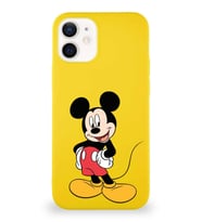 Apple iPhone 12 Soft Premier Kapak Mickey Mouse-E Tasarımlı Silikon Kılıf - Sarı (Şeffaf)