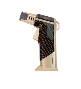 Parmida Tek Torch Pürmüz Karbon Desenli Gold Masa Tipi Metal Puro Çakmağı