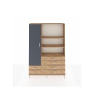 Arges Dolap 7 Raflı 6 Çekmeceli Tek Kapaklı  132x30x195 Çam-Antrasit/Çam