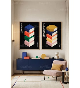 Modern Geometrik Sanat 2'li Ahşap Çerçeveli Tablo Seti