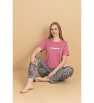 Pijamerry Kadın Bisiklet Yaka MİLAN Kumaş Likralı Kısa Kollu Pijama Takımı 6003 - 1 Adet (Pembe)