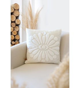 Bohem Özel Tasarım Punch Panç Desen Kare Dekoratif Kırlent Kılıfı 43x43 cm Boho Krem