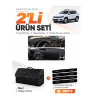 e-biz VOLKSWAGEN TİGUAN (2007-2015) Uyumlu Torpido Örtüsü + Deri Bagaj Çantası Seti - Siyah - VW023