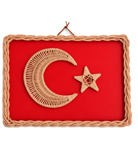 El Yapımı Bambu Örgü Türk Bayrağı Ay Yıldız Duvar Dekoru