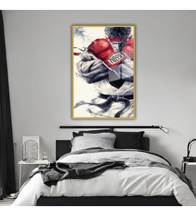 Metal Çerçeveli Temperli Cam Tablo Street Fighter Ryu Hoshi (Gold)