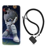 Vivo Y15S Y32 Y33S Y51 Y53S Kılıf Boyun Askılı Silikon Astronot ve Dünya 1759