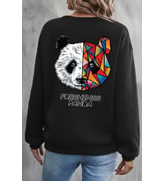 Unisex Panda Baskılı Bisiklet Yaka Sweatshirt (Siyah)