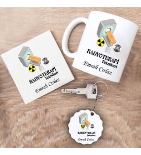 Radyoterapi Teknikeri Kupa Bardak Altlık ve Anahtarlık Hediye Seti (Model 1)