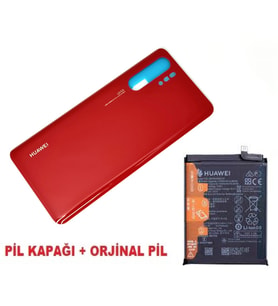 Tkgz Huawei Uyumlu P30 PRO Arka Kapak Batarya Pil Kapağı + PİL (CAM) KIRMIZI