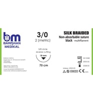 MikroTurCU Tekli Dikiş İğne İplik İpek 3/0 Ters Keskin 3/8 18mm 75cm  Tek İğne Mikrocerrahi Eğitim Materyali