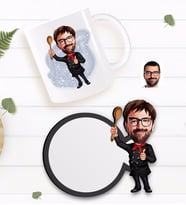 BK Gift Kişiye Özel Erkek Chef Karikatürlü Beyaz Kupa ve Ahşap Bardak Altlığı Hediye Seti-1