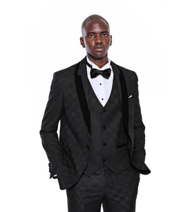 Kareli Slim Fit Siyah Erkek Damatlık - Wessi