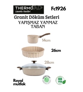 Thermoad 3'Lü Vizon Set (Sosluk&Sütlük-Tart Kalıbı-28 Cm Karnıyarık Tenceresi)