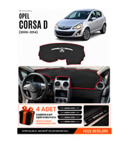 OPEL CORSA D (2006-2014) Uyumlu Torpido Örtüsü Torpido Kılıfı - Siyah Kırmızı