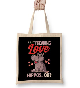 Cute I Just Freaking Love Hippos, Okay Baby Hippo Bez Çanta Uzun Saplı