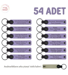 Hamile Anneye Doğum Hatırası, İsim Ve Özel Mesaj Yazılan 54'lü Anahtarlık Set, Mor Menekşe & S Kahve (Lila - Mor)