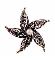 Aşina Gümüş Çarkıfelek İnci Swarovski Taşlı Elmas Montür Yaka İğnesi Broş Sevgiliye Hediye