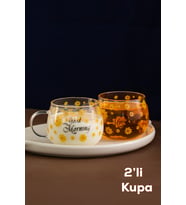 Porsima 2089 2li Borosilikat Isıya Ateşe Dayanıklı Cam Kulplu Çay Bardağı Kahve Bardak Kupa Sarı 400 ml