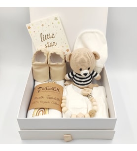 Unisex Bebek Hediye Seti - Bebek Hediye Sepeti (Açık Kahve-Ekru)