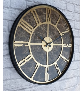 Markakanvas Siyah Metal Kasalı Mermer Desenli  Duvar Saati  ( Çap 50 cm -Çap 80 cm ) (Altın)