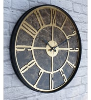 Markakanvas Siyah Metal Kasalı Mermer Desenli  Duvar Saati  ( Çap 50 cm -Çap 80 cm ) (Altın)