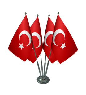 Masa Üstü Dörtlü Türk Bayrağı Dörtlü Krom Direk Masa Bayrak Seti
