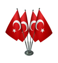 Masa Üstü Dörtlü Türk Bayrağı Dörtlü Krom Direk Masa Bayrak Seti