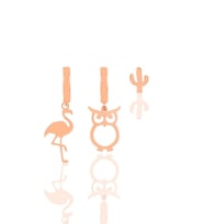 Gümüş rose flamingo baykuş ve kaktüs kombin üçlü  küpe seti SGTL11645ROSE