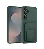 Samsung Galaxy S25 FE Kılıf Kartlıklı ve Deri Dokulu Şık ApexWallet Premium Kapak RYC/Bikart (Koyu Yeşil)