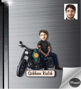 Kişiye Özel Motorcu Erkek Ahşap Magnet -7