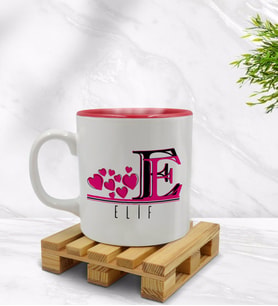 BK Gift Kişiye Özel Harfli İçi Kırmızı Renkli Kupa Bardak Model 2