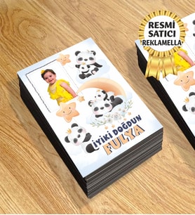 Panda Temalı Kişiye Özel Resimli Doğum Günü Magneti  8x6 Cm 10 Adet (Karışık)